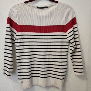 Striped Sweater with Red Accent